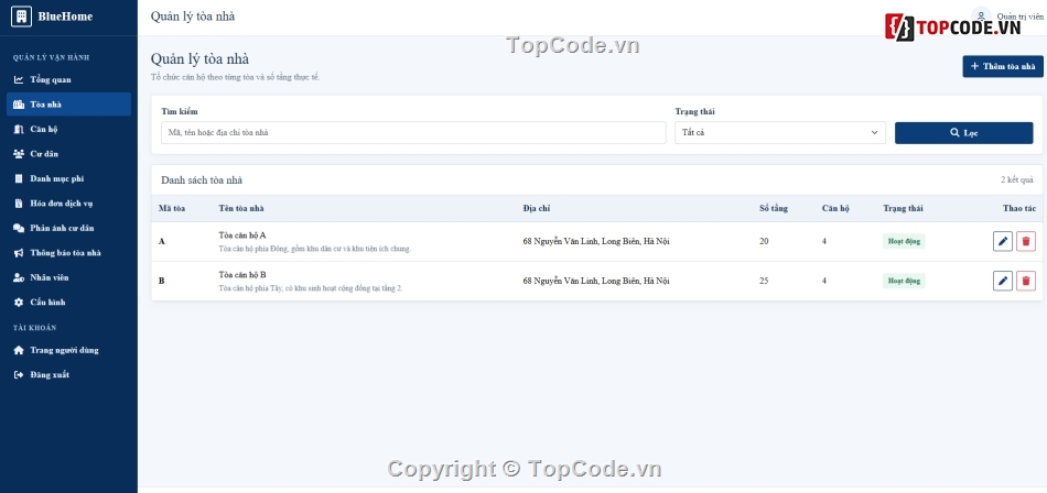 Website quản lý,chung cư,quản lý chung cư